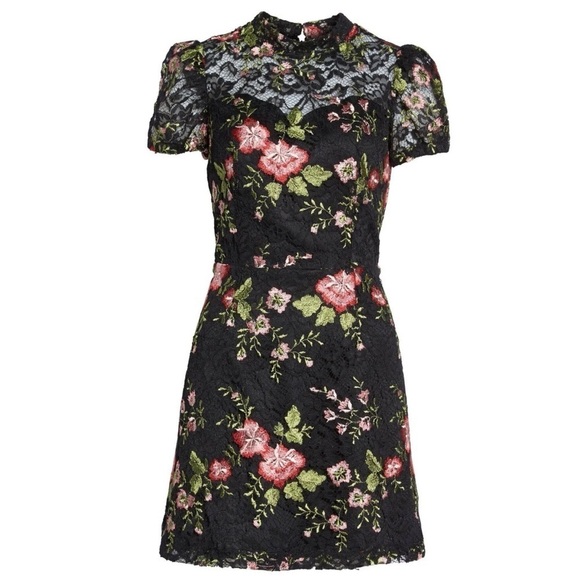 Adelyn Rae Black Floral Short Sleeve Mini Embroidered Lace Dress NWT Small* - Picture 11 of 12